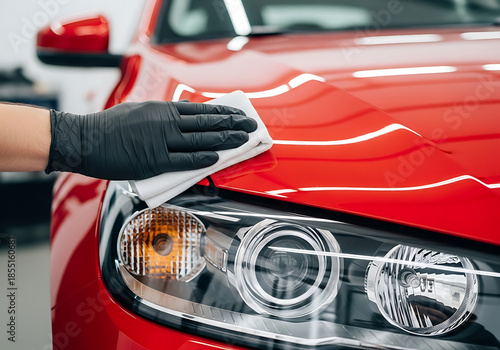 Car detailing, polishing the red car surface