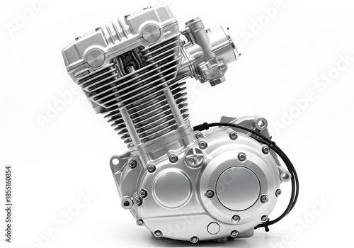 Silver motorcycle engine component isolated on white background