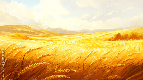 Golden Wheat Field Under a Sunny Sky