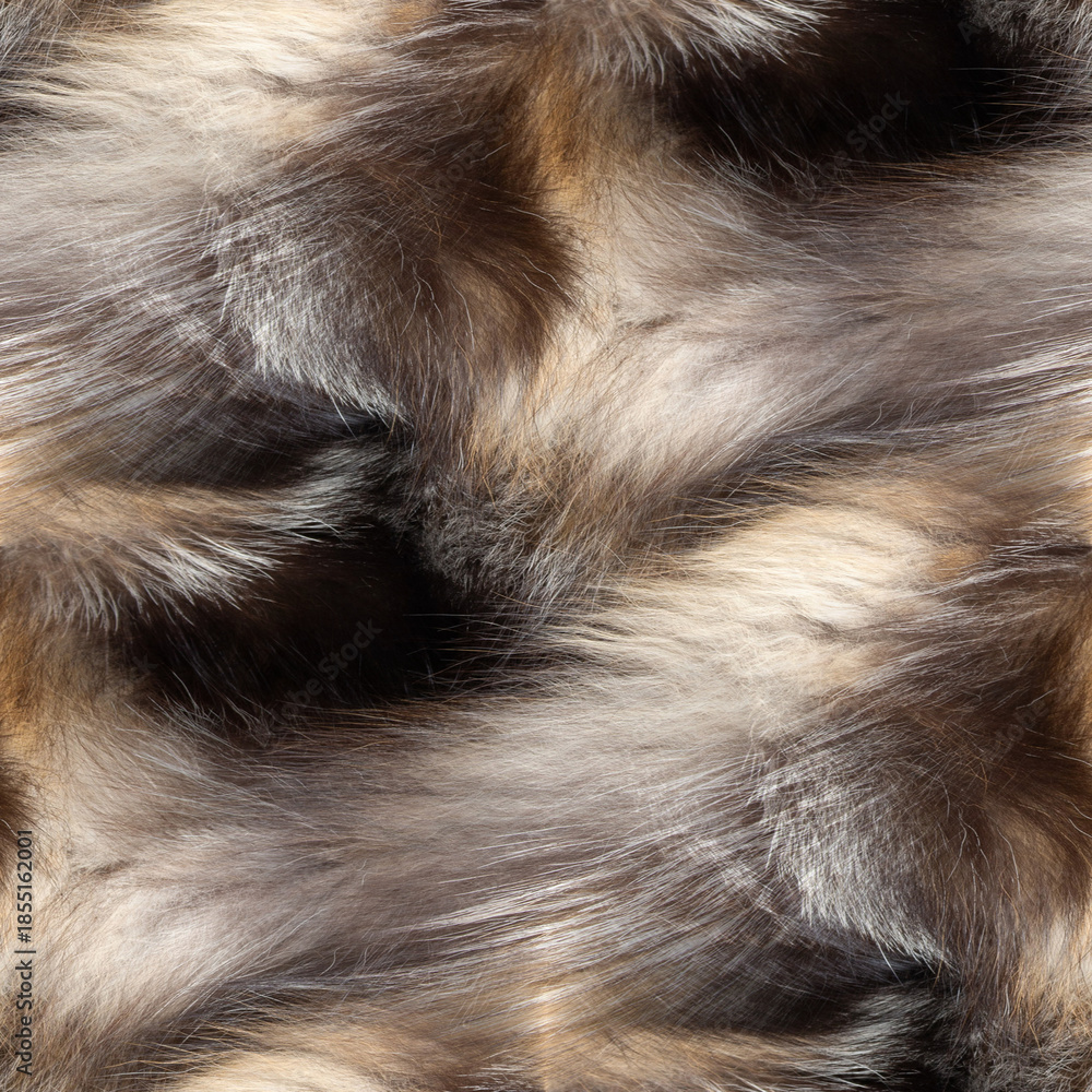 Obraz premium Close-up texture of fur. The fur is a mix of brown, black, and tan colors. Seamless background. 