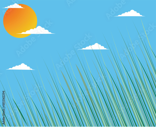 Peaceful Morning Landscape Featuring a Bright Sun and Verdant Grasslands.Peaceful Morning Landscape Featuring a Bright Sun and Verdant Grasslands.Peaceful Morning Landscape Featuring a Bright Sun and 