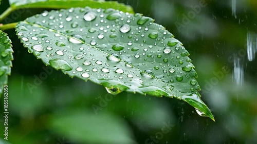 Raindrops on a vibrant green leaf closeup shot of water droplets on foliage natures refreshing shower on plant life.