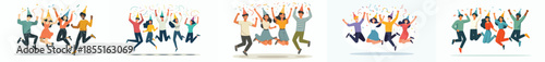 vector of friends jumping happily celebrating new year