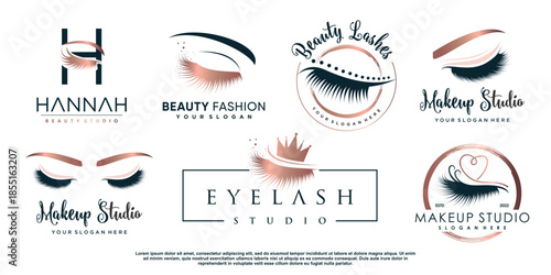 Eyelashes icon logo design with creative beauty element style Premium Vector