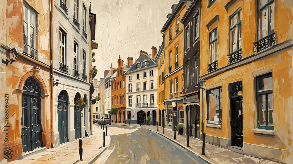 Fototapeta premium Urban street painting illustration with warm tones