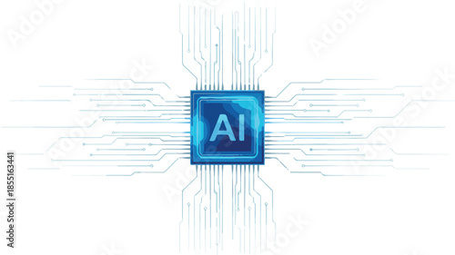 AI Chip with Circuitry on White Background artificial intelligence