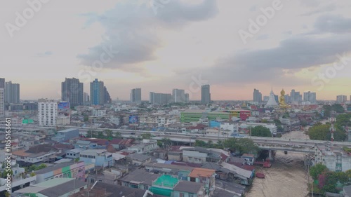 Bangkok, Thailand - 24th December 2025: Aerial View of Bangkok from Chao Phraya River at night