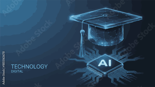 AI Graduation Cap on Computer Chip artificial intelligence