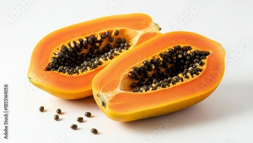 Vibrant Papaya Fruit Sliced Close-Up - Fresh Tropical Food