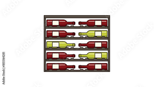 Minimalist wine rack filled with neatly organized red and white wine bottles, symbolizing storage and collection.