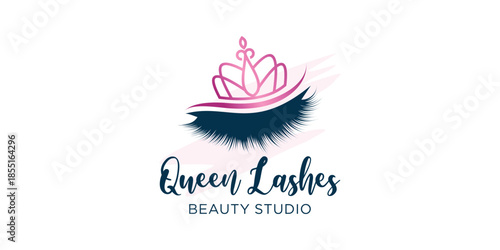 Eyelashes icon logo design with beauty queen element style Premium Vector