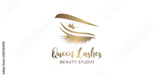 Eyelashes icon logo design with beauty queen element style Premium Vector