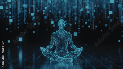 Digital Human Meditating in a Matrix of Light meditation