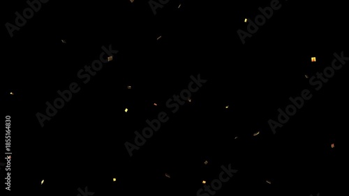 Gold confetti falling on transparent background with glittering gold particles, festive celebration motion graphic overlay