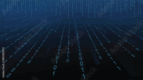 Falling Binary Code Numbers In Dark Blue data technology