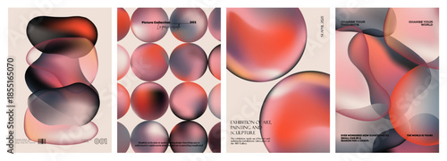 Modern gradient liquid glass poster background vector set. Cover template with geometric prism shape. Ideal design for social media, cover, banner, wallpaper, promotion, ads.