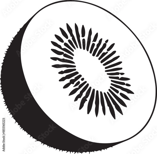 Black and white graphic illustration of a kiwi fruit slice food healthy