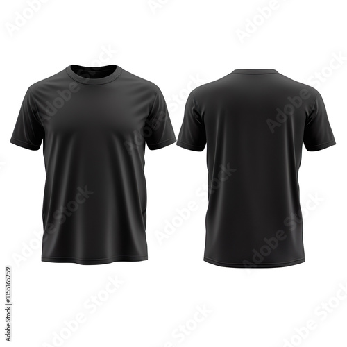 plain black t-shirt design, front and back view isolated on transparent background