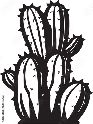 Gros Cactus Noir et Blanc Silhouette