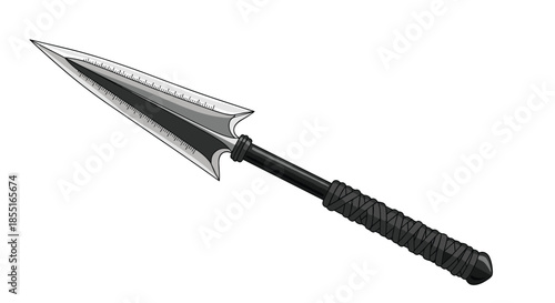 Sharp metallic spear with a wrapped handle depicted in a detailed illustration style suitable for game assets or historical art projects.