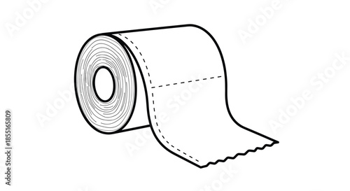 Toilet paper roll line art illustration featuring a classic white paper product commonly used for personal hygiene in bathrooms.