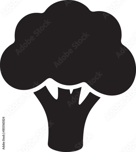 Black silhouette of a broccoli floret on a white background vegetable food