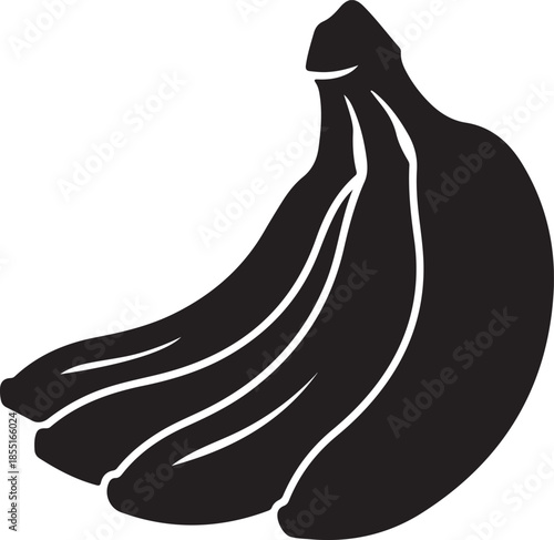 Black silhouette of a bunch of bananas on a white background fruit food