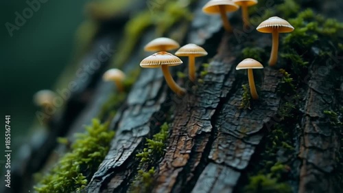 Enchanting Forest Fungi - A Close-Up View of Natures Tiny Treasures.