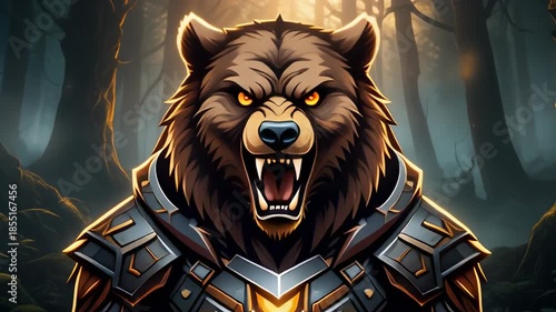 Epic Bear Warrior in Armor - A Forest Guardians Portrait.