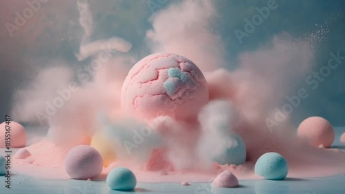 Explosion of Cotton Candy and Sweet Spheres in Pastel Colors.