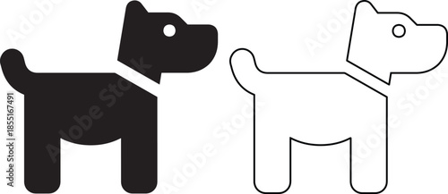 Minimalist set of black solid and line art dog icons isolated on white background.