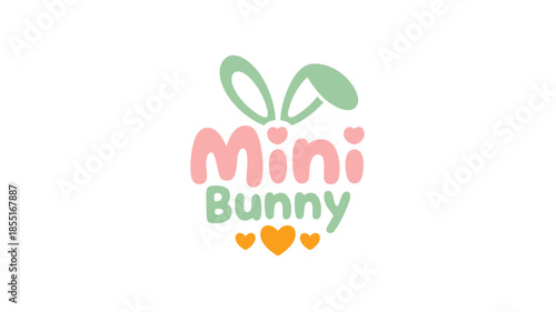 Cute mini bunny logo design with pastel colors and playful hearts for children's brands Vector