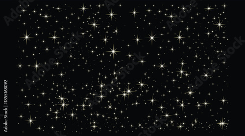 A black and white image of a starry night sky with white specks and lines