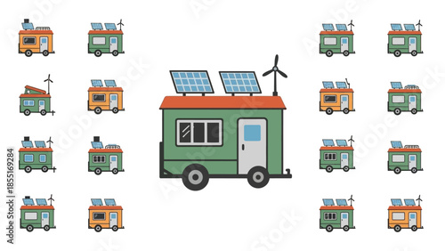 Green Camper Van with Solar Panels.