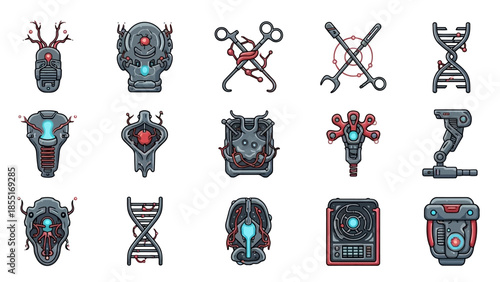 Futuristic Robot Heads and Mechanical Parts.