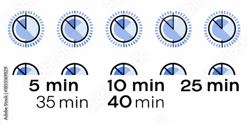Various timer displays showing different time intervals and minute markings