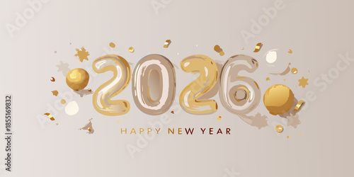 Golden new year 2026 celebration with confetti and festive elements