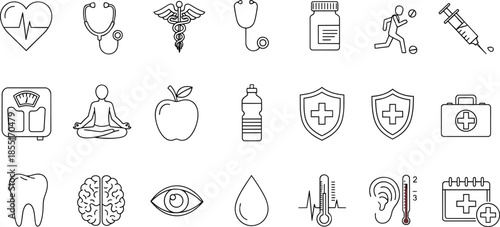 Medical icons depict health and wellness symbols in a clean illustration style for hasil akhir 4