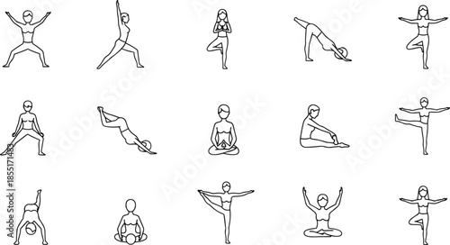 People doing various yoga poses illustrated