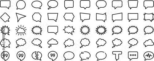 Chat bubble line icon set, speech balloon symbols, conversation message shapes, communication outline elements, comic dialogue vector collection