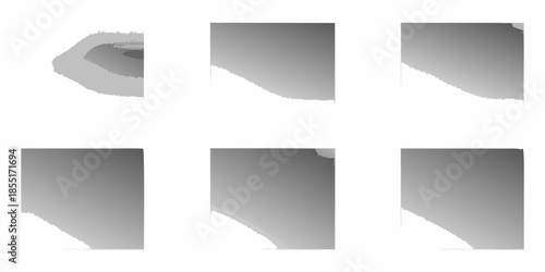 Abstract composition of six grayscale squares with irregular edges