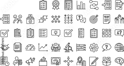 survey, feedback, data, icons, vector, research, communication, rating, analysis, chart, vote, idea, customer, opinion, evaluation