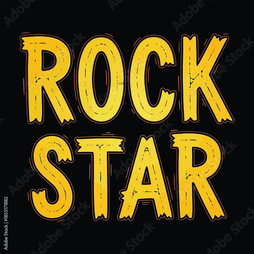 Rock Star Retro Typography tshirt Design, Bold Groovy Lettering in Vintage Style, Creative Music T-shirt Text Illustration