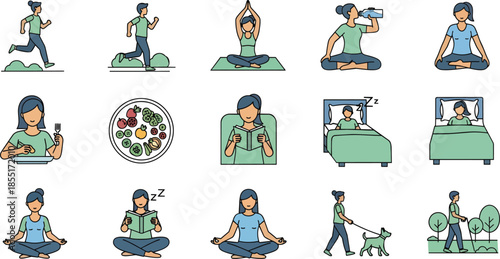A woman enjoys a healthy lifestyle with exercise, meditation, and relaxation at home and outdoors with her dog hasil akhir 81.
