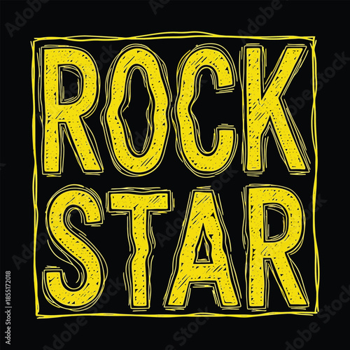 Rock Star Retro Typography tshirt Design, Bold Groovy Lettering in Vintage Style, Creative Music T-shirt Text Illustration