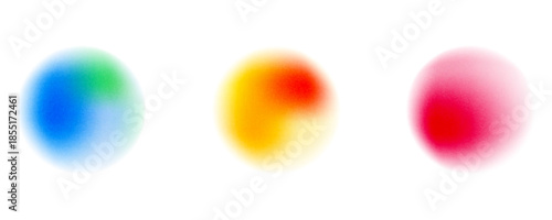 Set color circle gradient noise gradation. Abstract colorful watercolor blur mesh on isolated transparent background. Circle shape png.