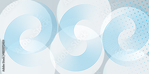 Abstract white glowing geometric lines on gray background. Modern shiny white circle lines pattern.  Futuristic technology concept.