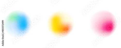 Set color circle gradient noise gradation. Abstract colorful watercolor blur mesh on isolated transparent background. Circle shape png.