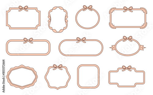 Cute elegant vector frame and border set with bows for wedding invitations and decorative design element