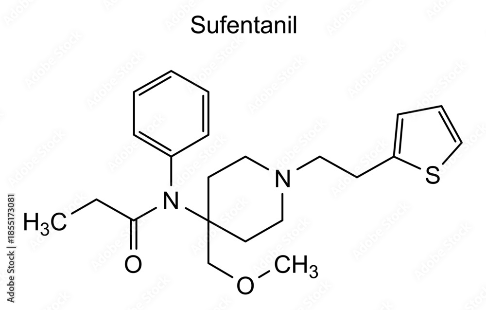 Fototapeta premium Sufentanil, chemical structure of sufentanil, drug substance